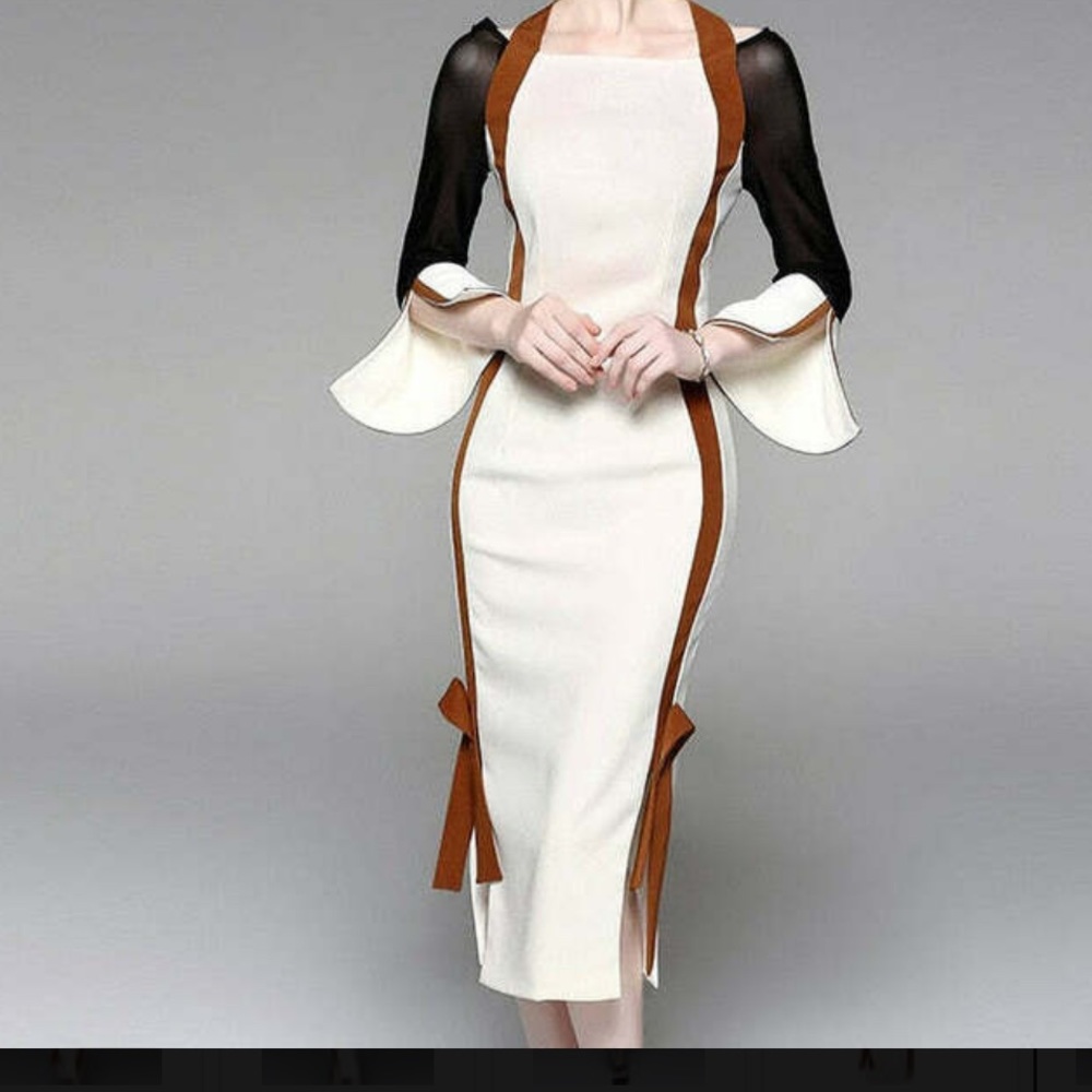 Patchwork Flared Sleeve Dress - image 1